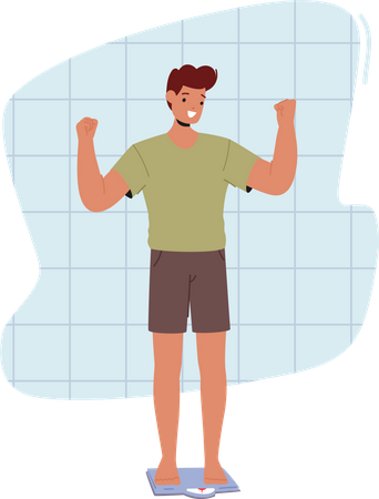 Athlete man standing on weight scale  Illustration