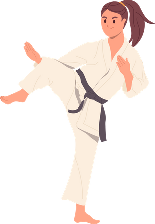 Sportive athlétique de taekwondo en kimono présentant la force et les compétences lors de l'entraînement sportif  Illustration