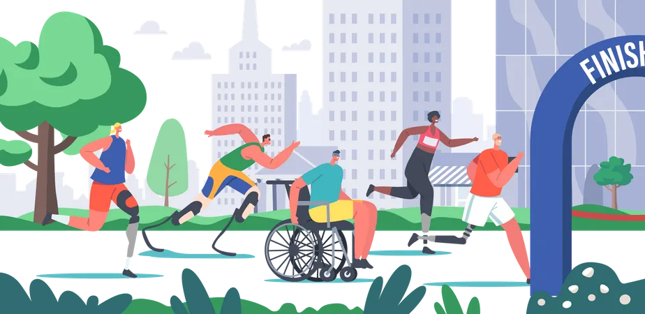 Atleta discapacitado corre maratón de la ciudad  Ilustración