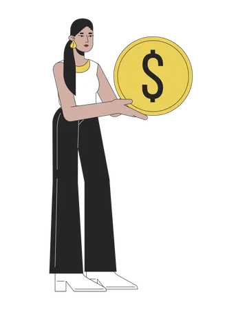 Attractive latina woman holding golden coin  イラスト