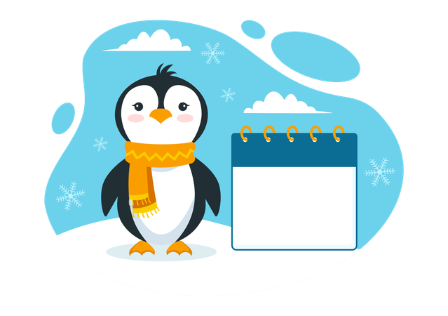 Baby penguin standing with calendar  イラスト