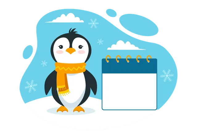 Baby penguin standing with calendar  イラスト