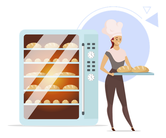 Baker preparing bread in oven  Illustration