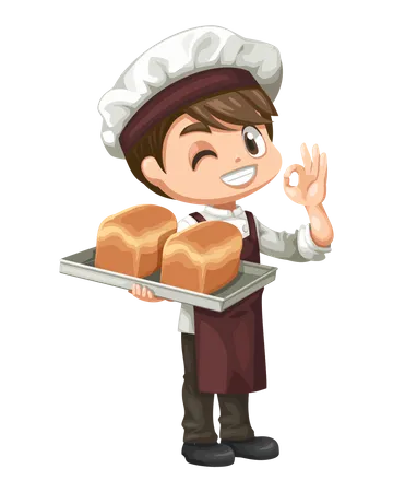 Baker serving delicious bread  일러스트레이션