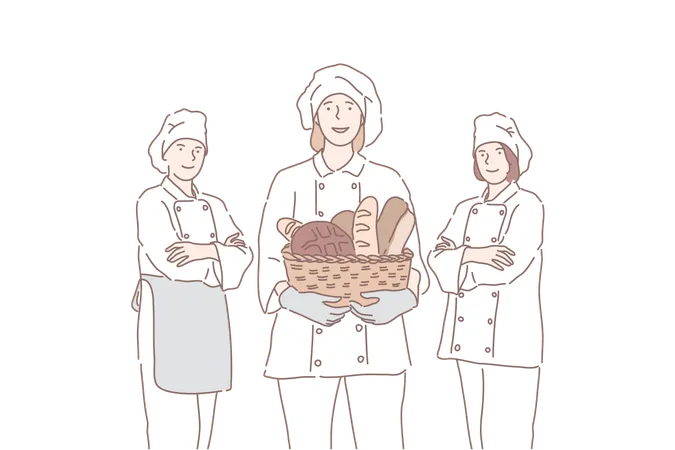 Bakers are baking bread in factory  Illustration