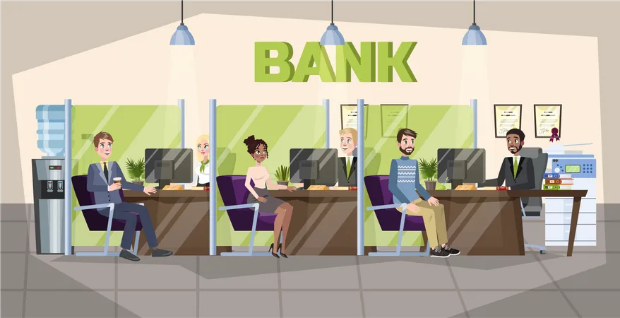 Bank Office Interior  イラスト