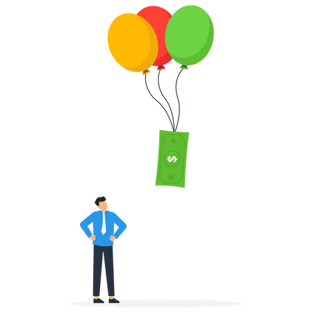 Banknotes float with balloons  Illustration