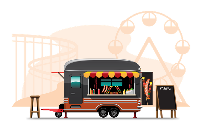 Barbecue shop on wheels  Illustration