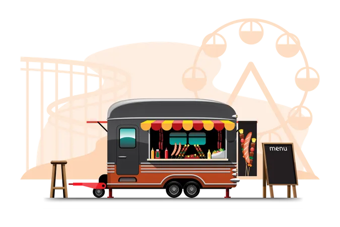 Barbecue shop on wheels  Illustration