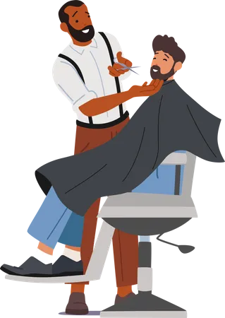 Barber shaping beard of the client  Illustration