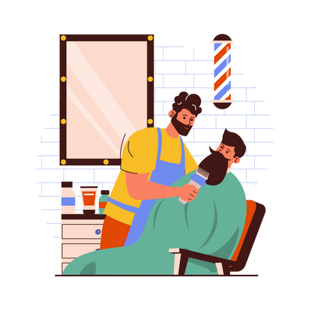 Barber shaping beard of the client  Illustration