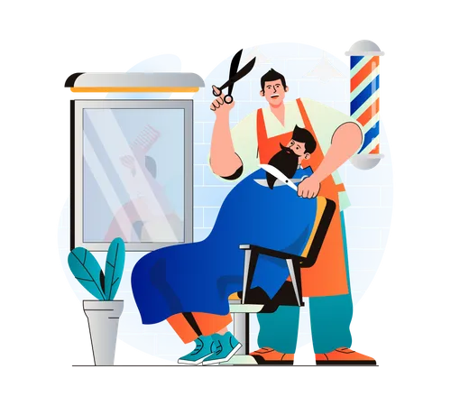 Barber shaping beard of the client  Illustration