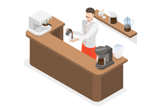 Barista making coffee at coffee house  Illustration