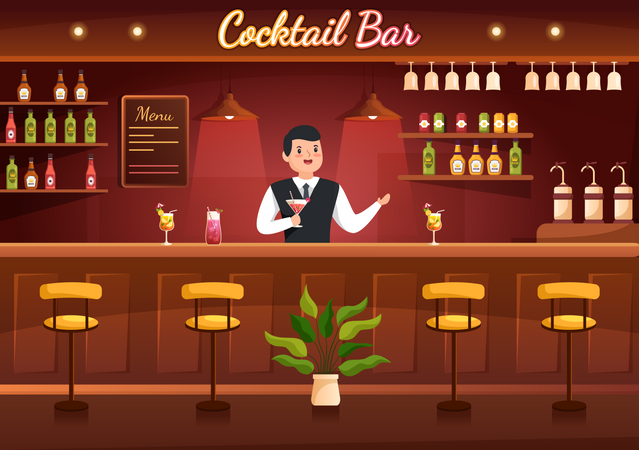 Bartender at bar  Illustration