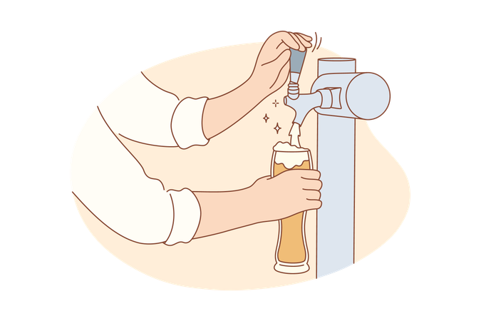 Bartender hands holding glass pouring beer  イラスト