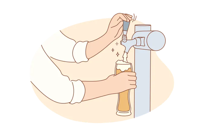 Bartender hands holding glass pouring beer  イラスト