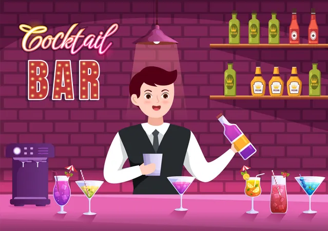 Bartender serving drink  Illustration