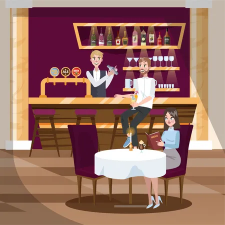 Bartender serving drink to customer  Illustration