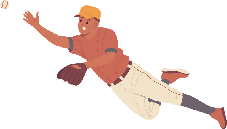 Baseball player wearing uniform and glove catching ball  イラスト