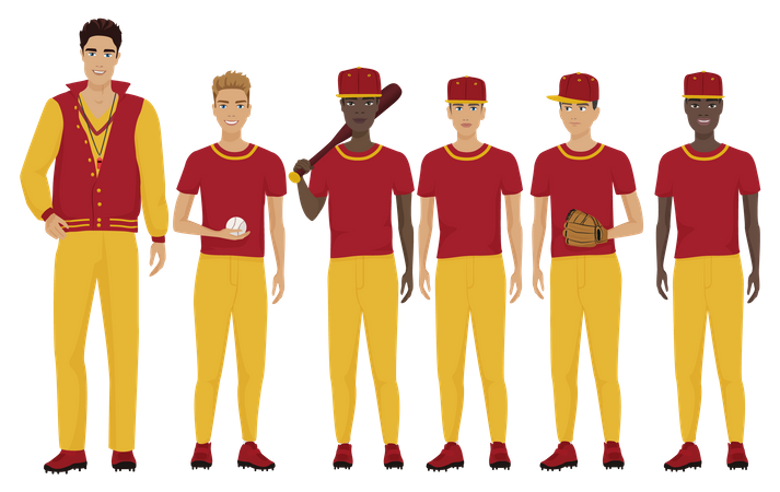 Baseball team with coach  Illustration