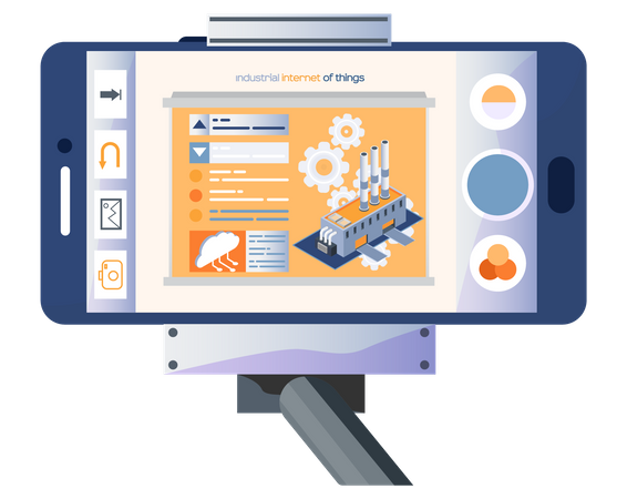 Bâtiment de production innovant sur écran de smartphone sur trépied  Illustration