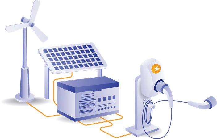 Batterie de stockage d'énergie à panneau solaire avec technologie de chargeur de voiture électrique  Illustration