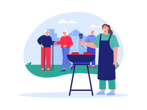 BBQ party in Nursing Home  Illustration