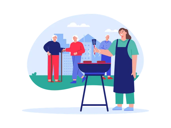 BBQ party in Nursing Home  Illustration