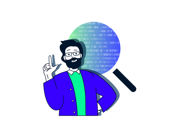 Beard man finding binary code  일러스트레이션