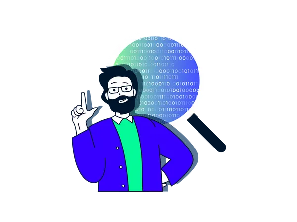 Beard man finding binary code  일러스트레이션