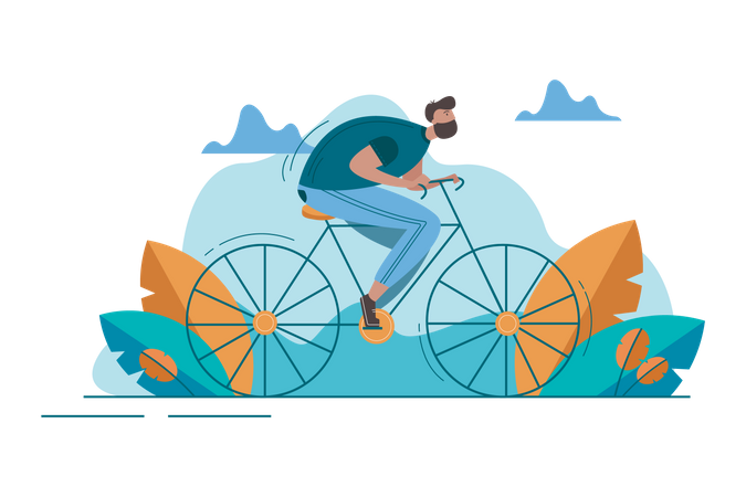 Beard man riding cycle  イラスト