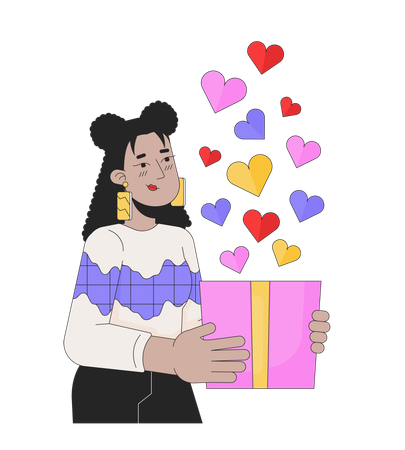 Beautiful woman in love giving valentine gift  Illustration