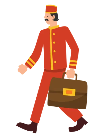 Bellboy holding suitcase  Illustration