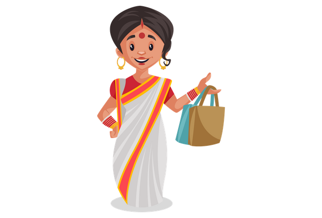 Bengali woman holding shopping bags  Illustration