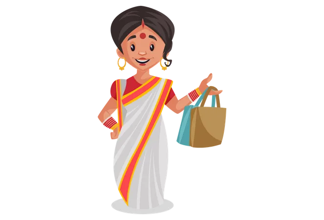 Bengali woman holding shopping bags  Illustration