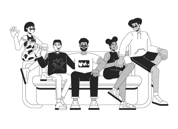 Best friends group sitting on couch  Illustration