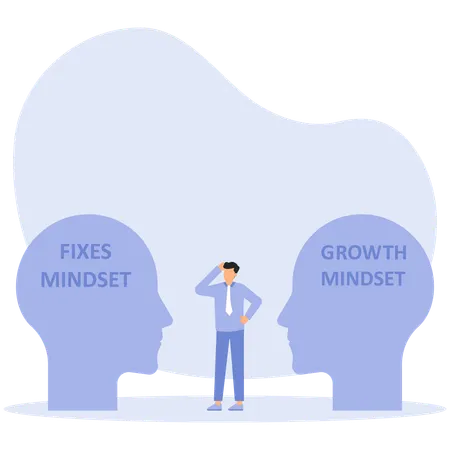 Big head human think growth mindset different fixed mindset concept  Illustration