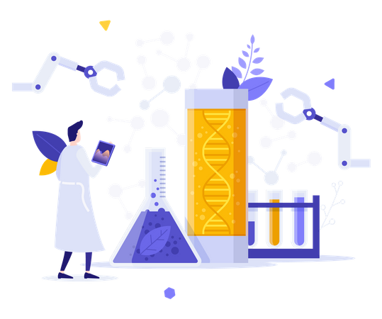 Biologist Looking At Dna Molecule  Illustration