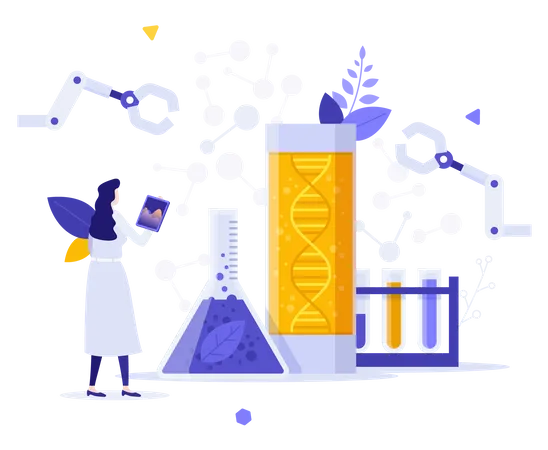 Biologist Looking At Dna Molecule  Illustration