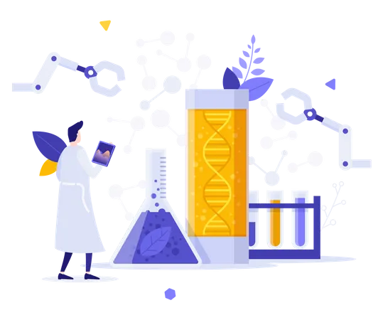 Biologiste regardant la molécule d'adn  Illustration