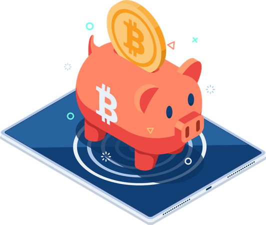 Bitcoin Piggy Bank on Digital Tablet  Illustration