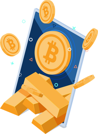 Bitcoin with Gold Bar Inside Smartphone  Illustration