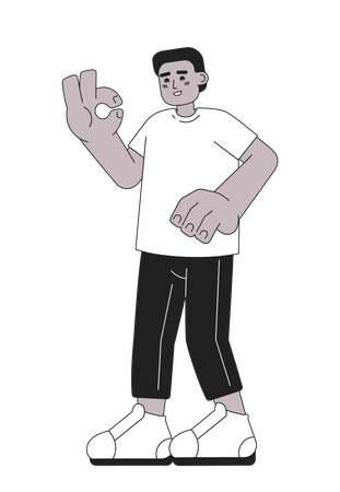 Black guy showing ok gesture  イラスト