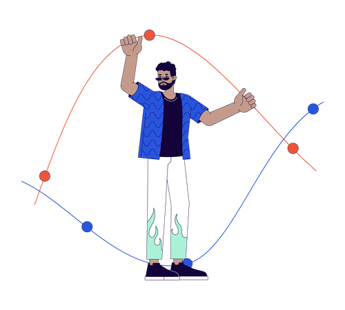 Black man holding line chart  イラスト