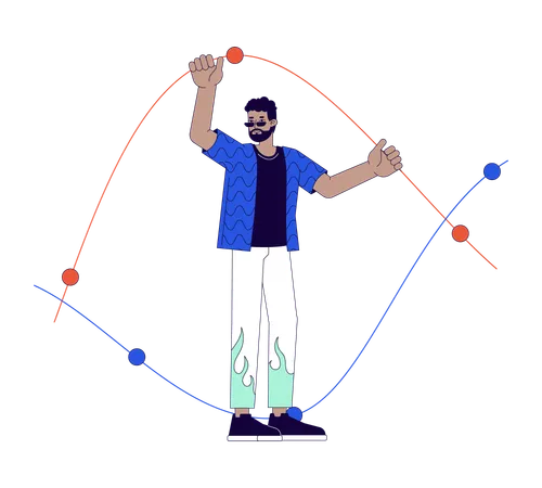 Black man holding line chart  イラスト