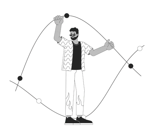 Black man holding line chart  イラスト