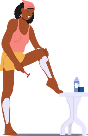 Black Woman Meticulously Shaves Legs  Illustration