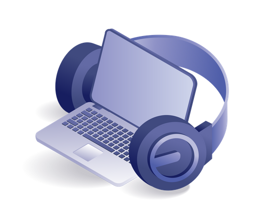 Blank screen headset and laptop  イラスト