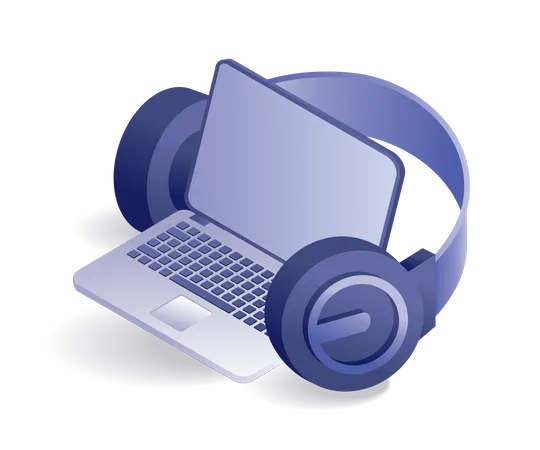 Blank screen headset and laptop  イラスト