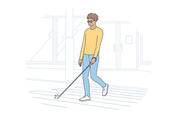 Blind man is crossing road  Illustration